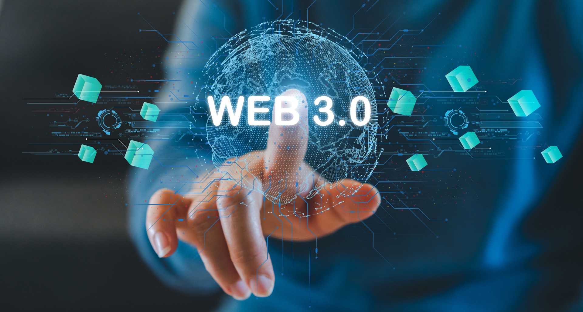 Human hold Web 3.0 with globe, big Data and blockchain concept, Technology development network, blockchain technology, global futuristic, website internet, business and WEB 3.0 concept